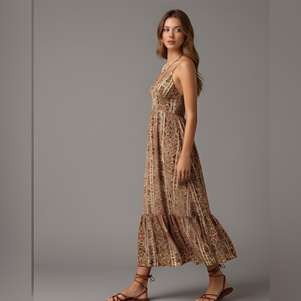 Boho Graphic Print Ruffle Hem Cami Dress - Picture 2 of 8